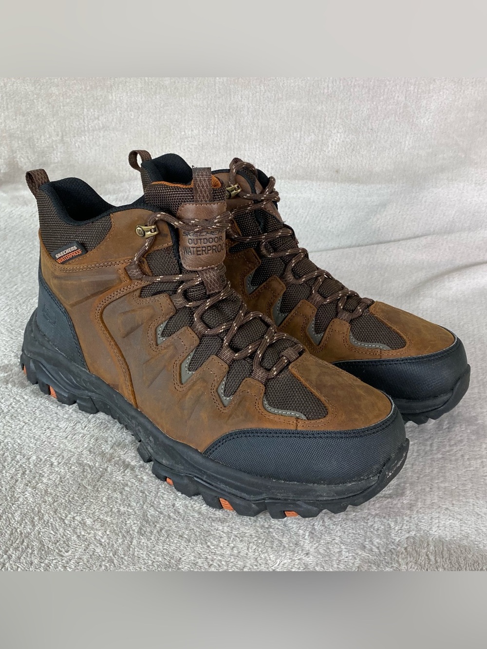 Skechers Branson Boots Mens Size 12 Brown Leather Waterproof Relax Fit